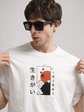 Ikigai Half White Half Sleeve T-Shirt