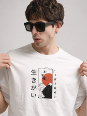 Ikigai Half White Half Sleeve T-Shirt