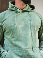 Rugged Acid Wash Hunter Green Hooded Full Sleeve Sweatshirt