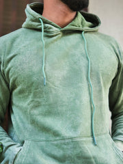 Rugged Acid Wash Hunter Green Hooded Full Sleeve Sweatshirt
