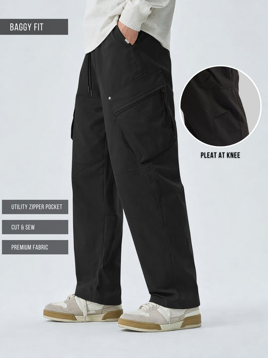 Black Cross-Pocket Baggy Fit Cargo