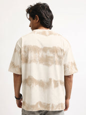 Grunge Print Cream Half Sleeve T-Shirt