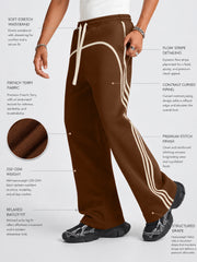 Baggy Fit Side Taped Brown Pant