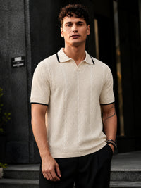 Cream Cableform Half Sleeve Polo T-Shirt