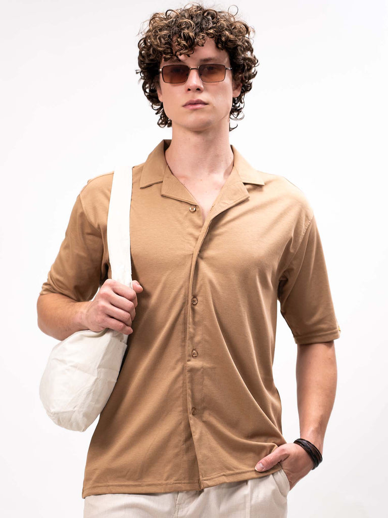 Linen look Sand Color Half Sleeve Shirt – ManiacLife.com