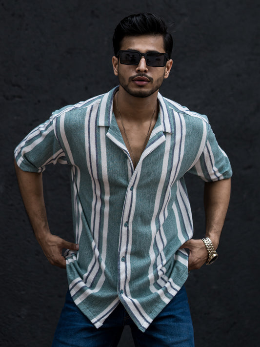 Striped Berly Green Half Sleeve Shirt