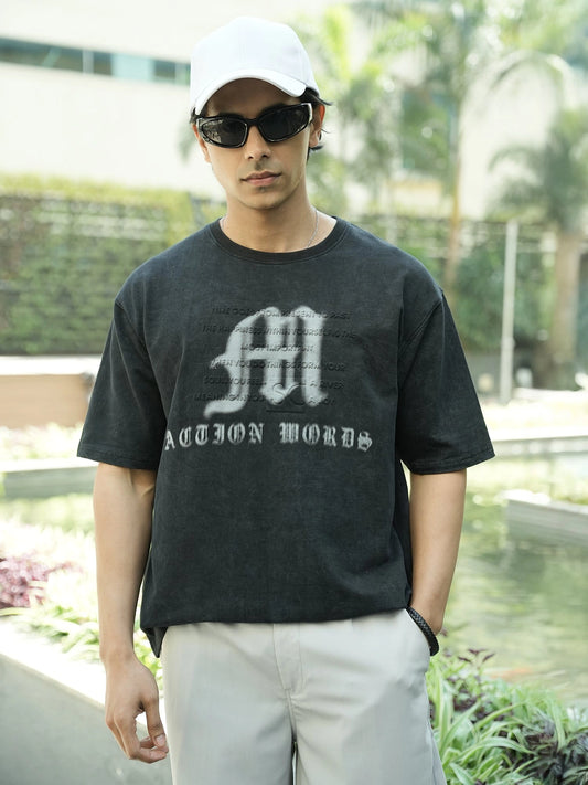 Action Words Black Half Sleeve T-Shirt