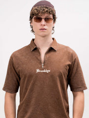 Washed Brooklyn Brown Half Sleeve Polo T-Shirt
