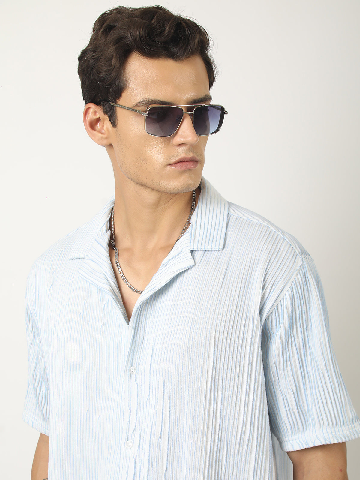 Sky blue half sleeve crochet skyblue shirt for men