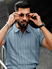 Blue Textured Half Sleeve Polo T-Shirt
