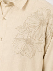 LeafLine Embroidery Beige Shirt