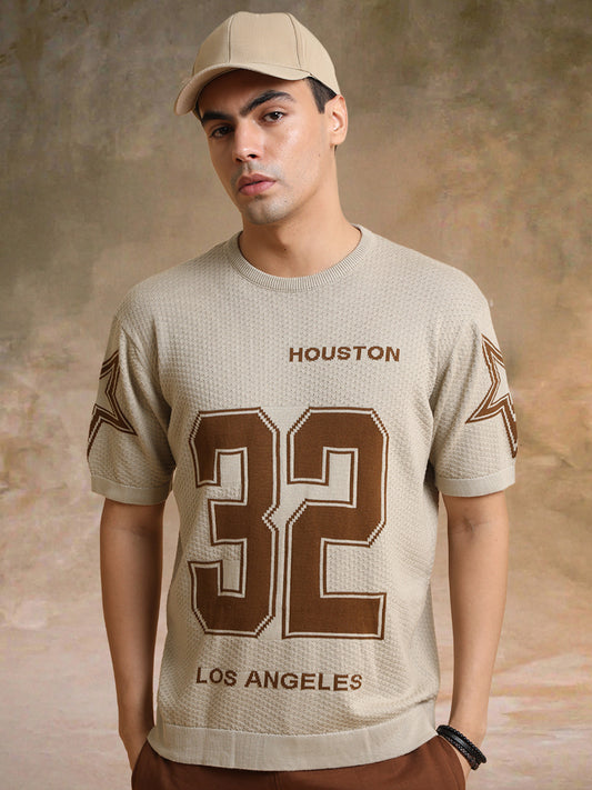 Houston Beige Half Sleeve T-Shirt