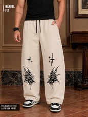 Gothic Perfect Print Beige Barrel Fit Pant