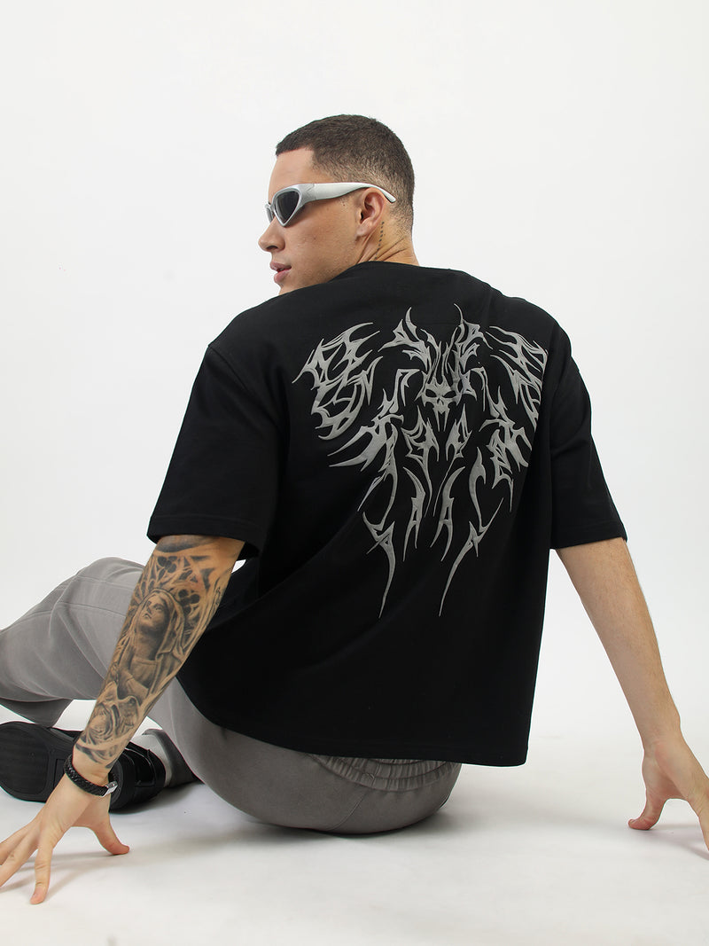 Gothic Newyork Half Sleeve Black Boxy T-Shirt for Men