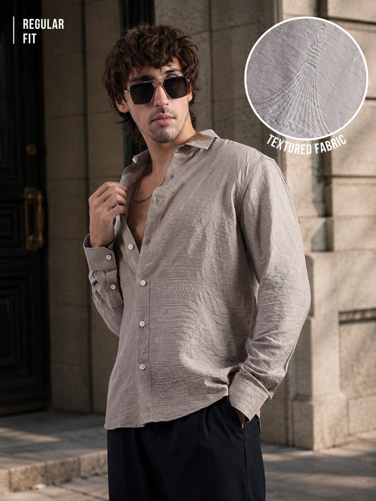 Geometric Silver Grey Full Sleeve Shirt