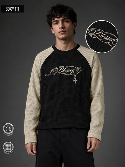 Blessed Black Waffle Full Sleeve T-Shirt