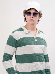 Puzzle White, Green Full Sleeve Polo T-Shirt