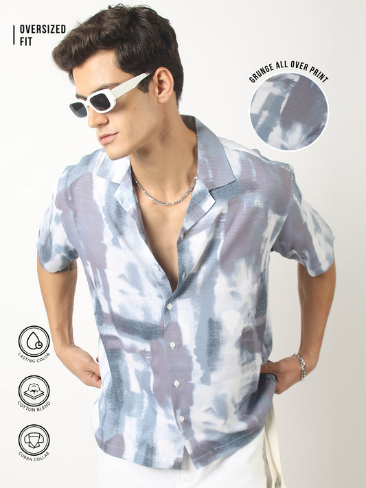 Blue Costal Blur Blue Half Sleeve Shirt