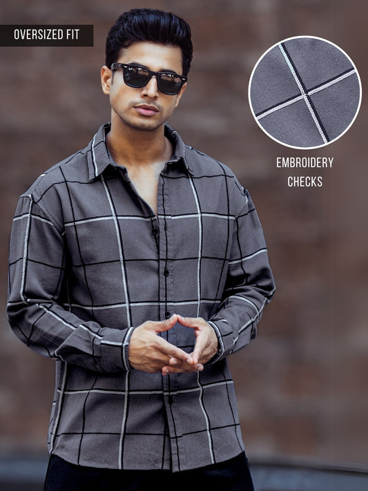 Embroidery Checks Grey Shirt
