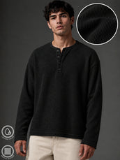 Black Waffle Henley Full Sleeve Tshirt