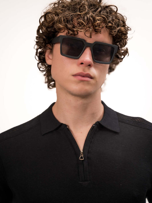 Luxe Knit Black Half Sleeve Polo Tshirt