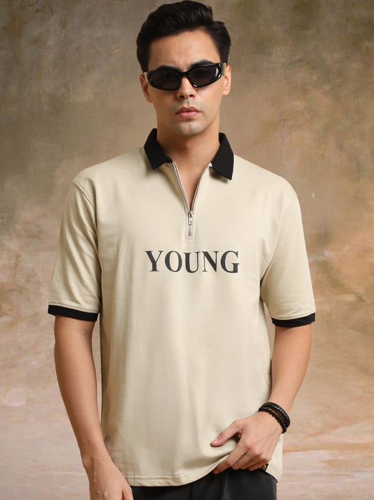 Young Biscuit Half Zipper Polo Half Sleeve T-Shirt