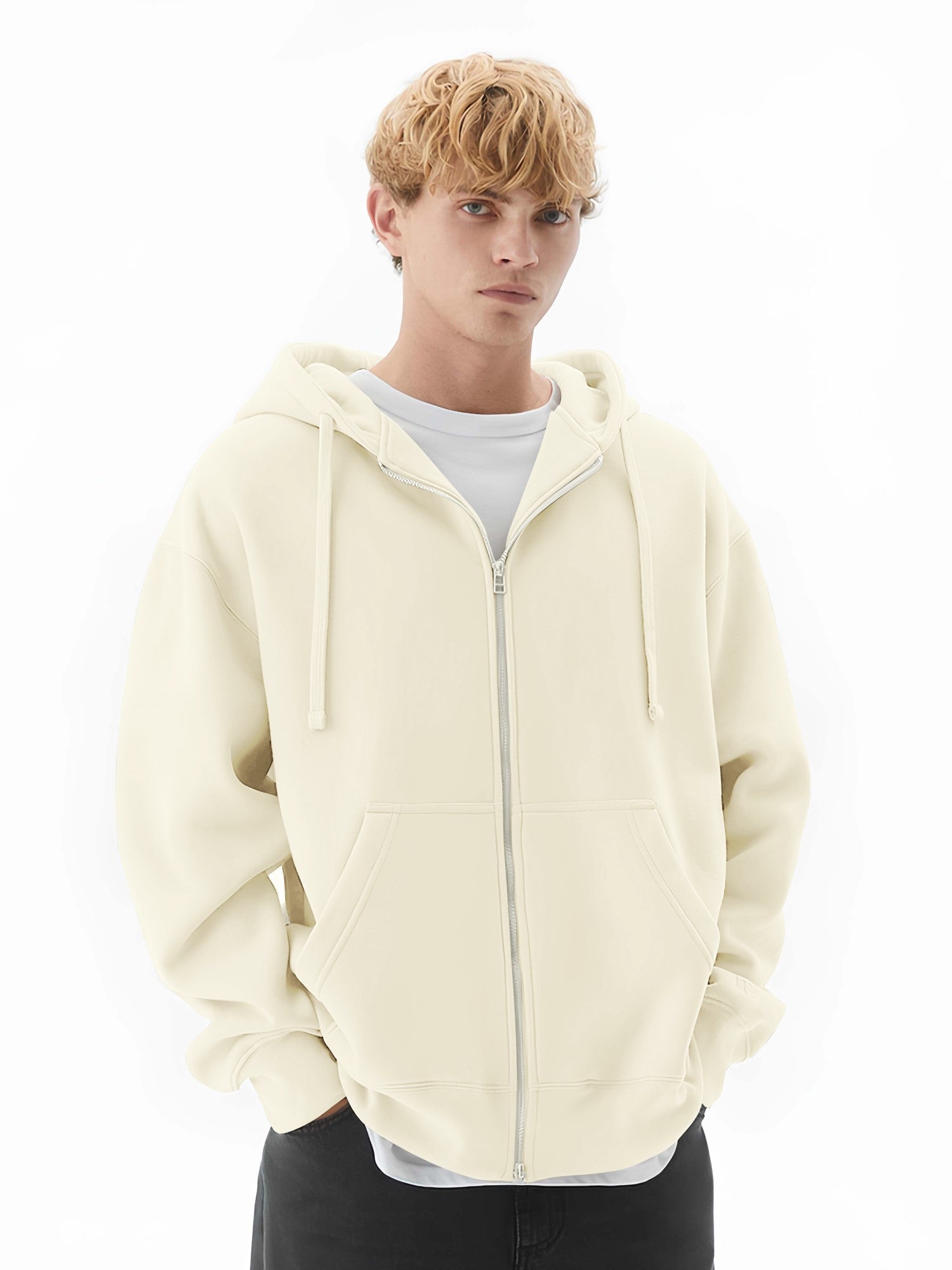 Monochrome Cream Half White Cozy Cut Hoodie Sweatshirt