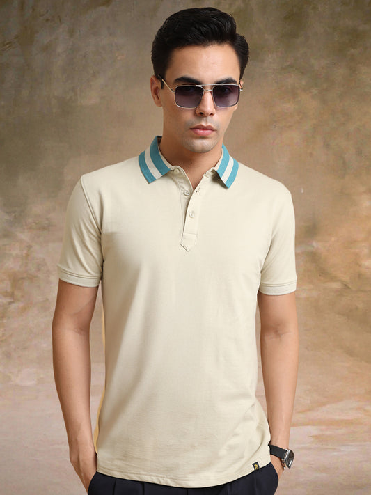 Contrast Collar Biscuit Polo Half Sleeve T-Shirt