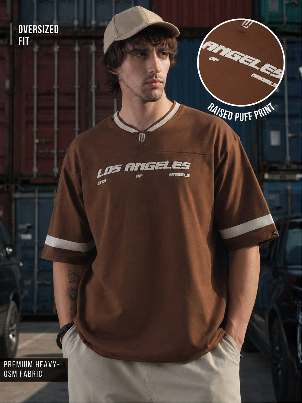 Losangles City Brown Half Sleeve T-Shirt