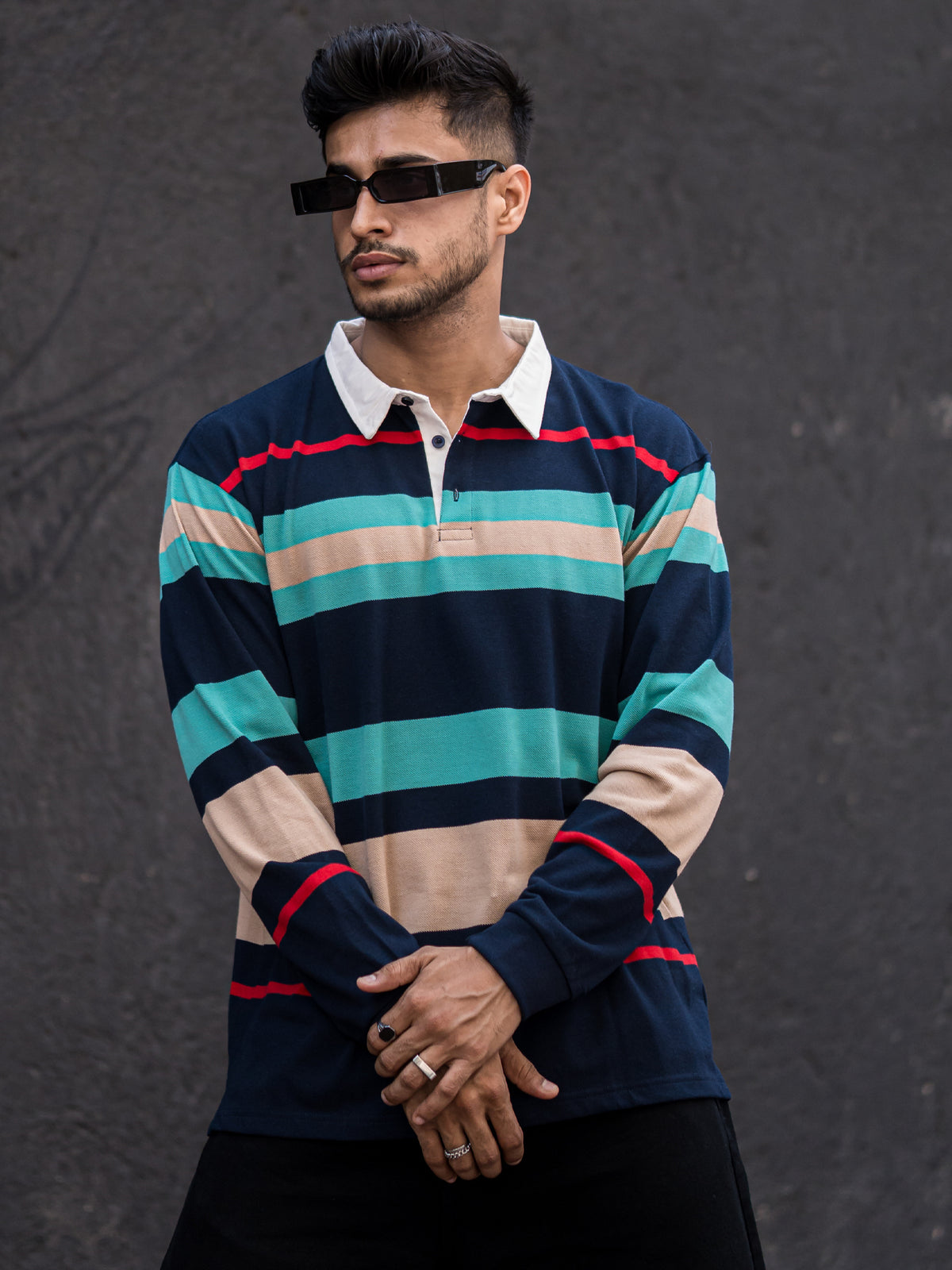 Auto Striped Navy Red Polo T-Shirt