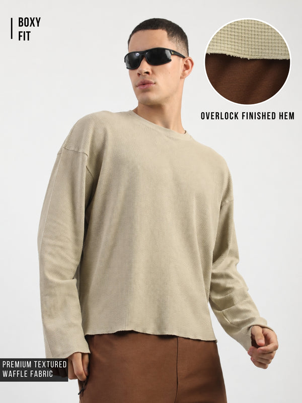 Biscuit Raw Edges Full Sleeve T-Shirt