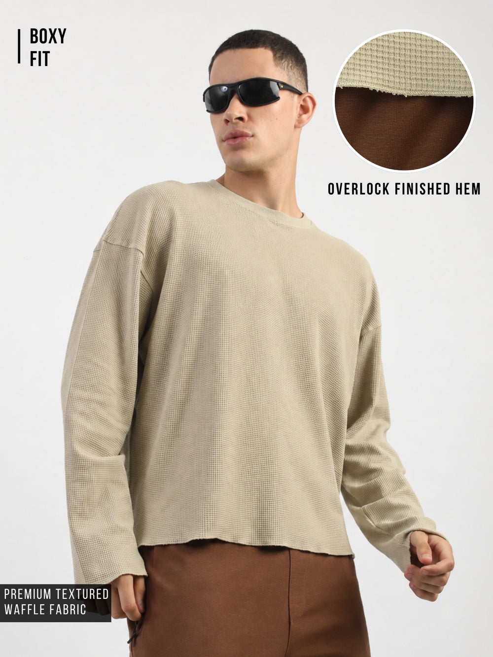 Biscuit Raw Edges Full Sleeve T-Shirt