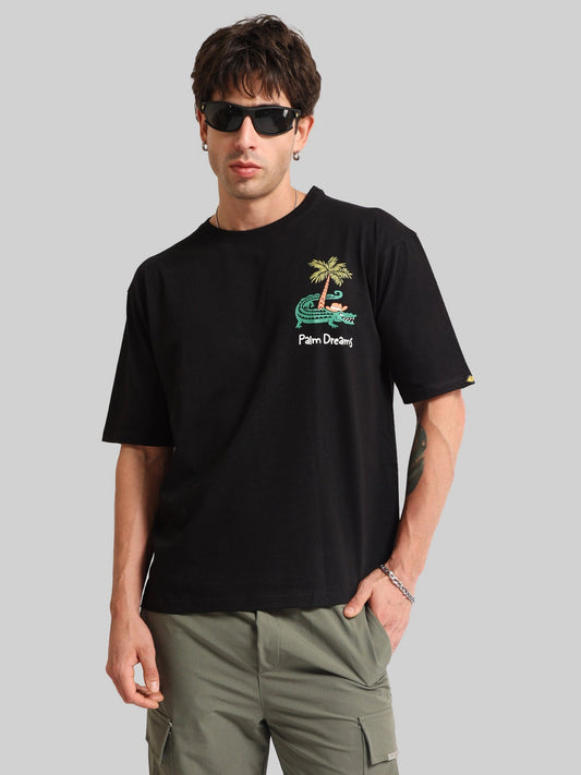 Crocodile Print Black Half Sleeve T-Shirt