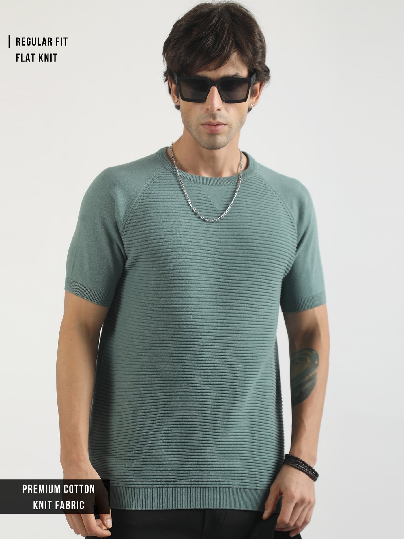 Ottoman Berly Green FlatKnit Half Sleeve T-Shirt