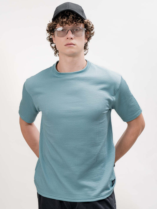 Seersucker Light Blue Half Sleeve T-Shirt