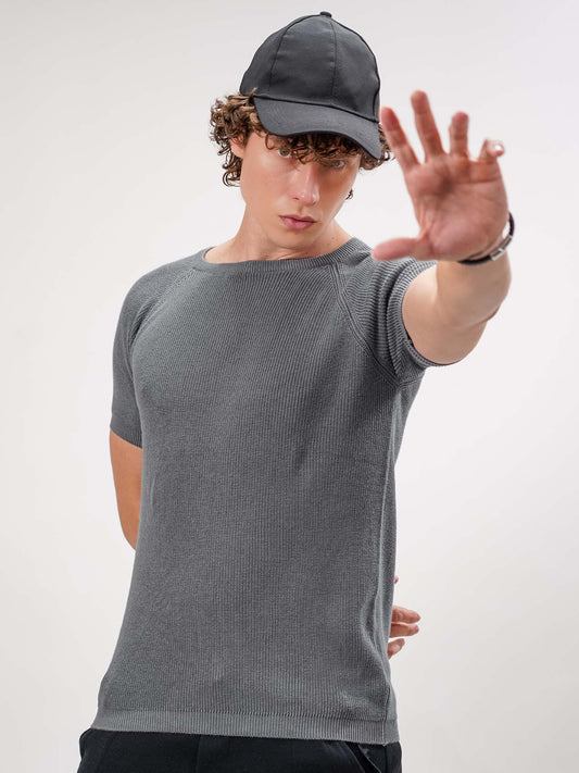 Interloop Flatknit Grey Half Sleeve T-Shirt