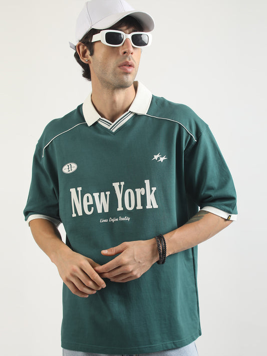 NewYork NYC Bottle Green Half Sleeve Polo T-Shirt