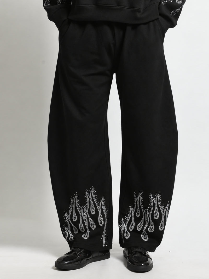 Barrel Fit Fire Flame Black Trackpant