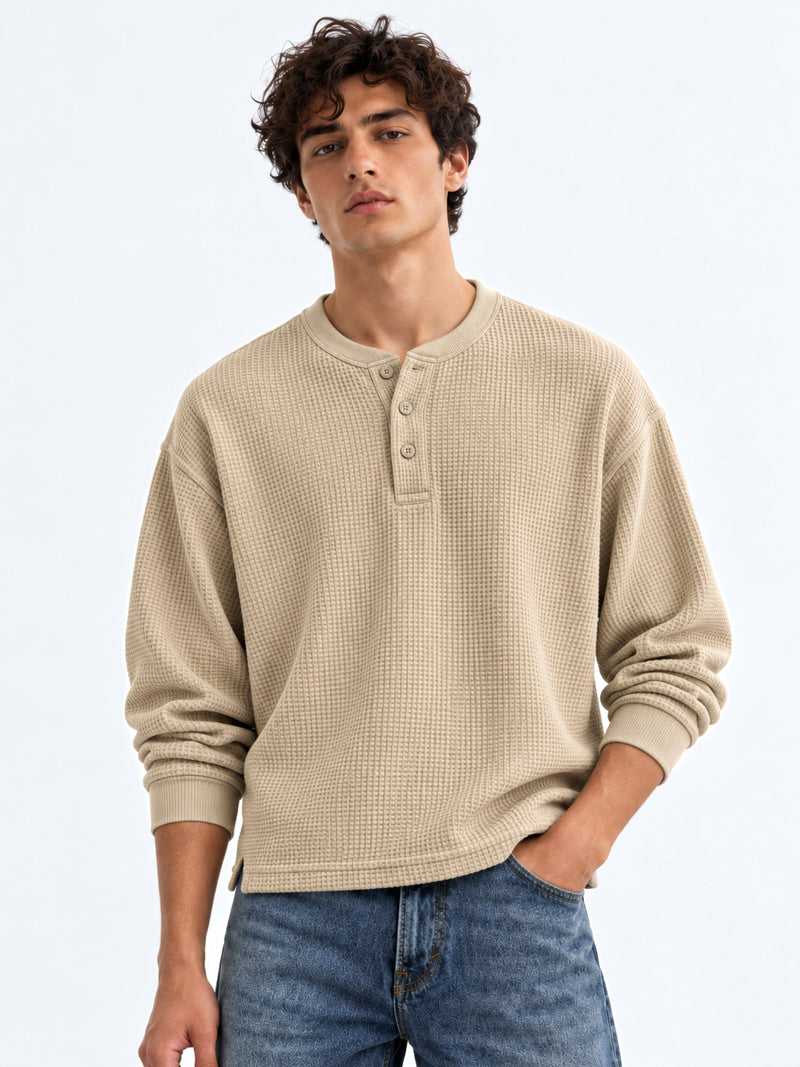 Biscuit Solid Waffle Texture T-Shirt