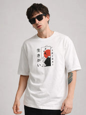 Ikigai Half White Half Sleeve T-Shirt