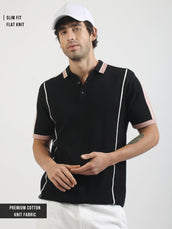 Black Miami NightTrack Flat-Knit Half Sleeve Polo T-Shirt