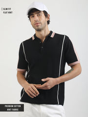 Black Miami NightTrack Flat-Knit Half Sleeve Polo T-Shirt