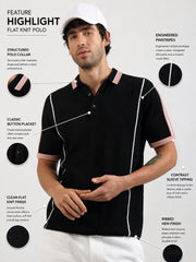 Black Miami NightTrack Flat-Knit Half Sleeve Polo T-Shirt
