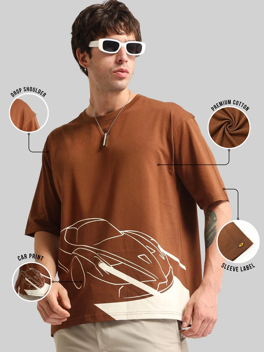 Race Car Brown, Cream Half Sleeve T-Shirt
