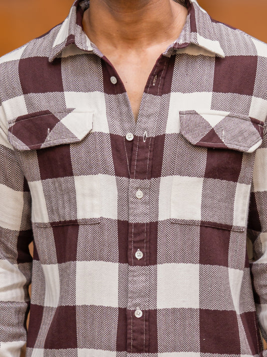 Herringbone Maroon Full Sleeve Shirt