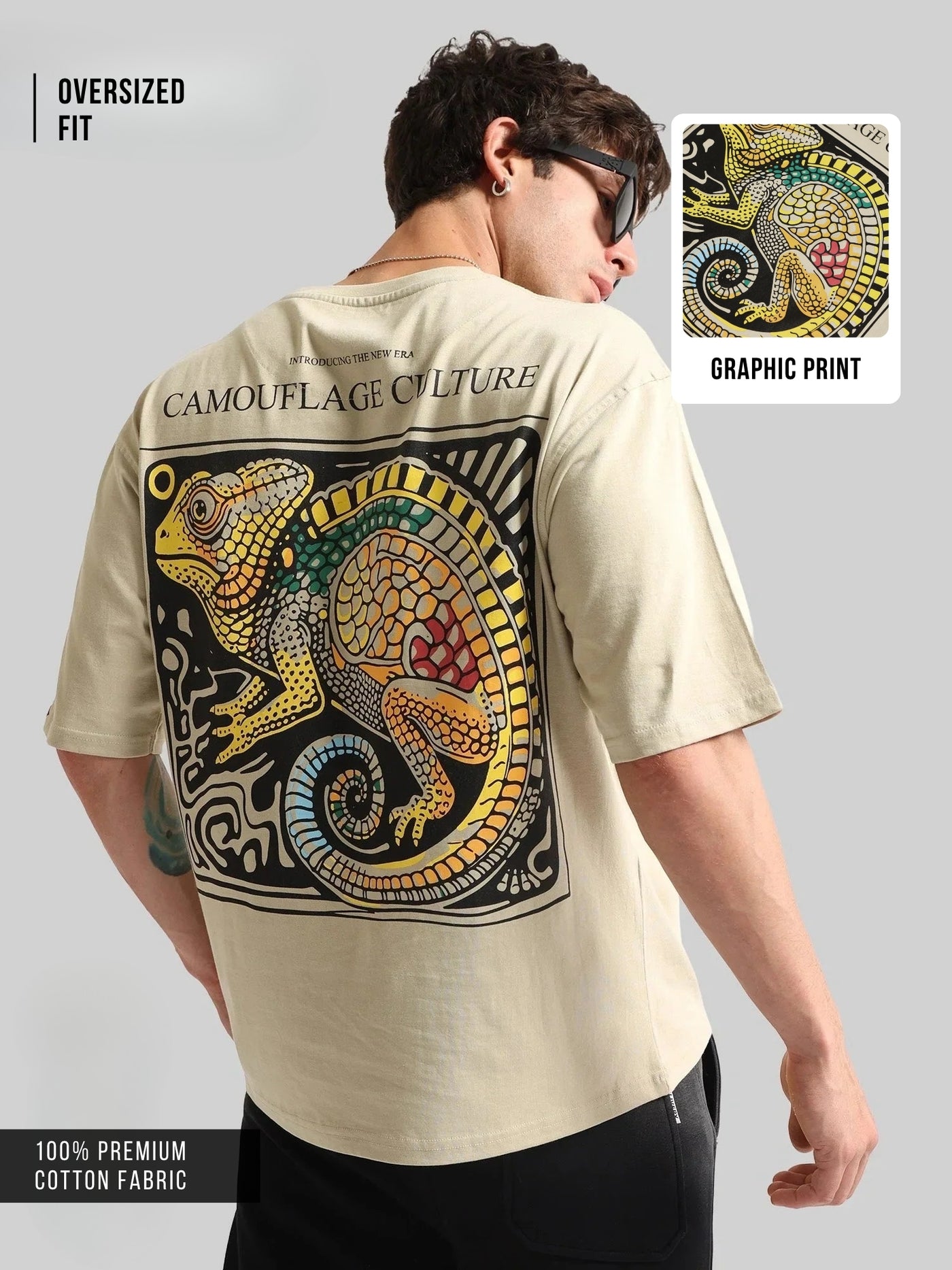 Chameleon Print Biscuit Half Sleeve T-Shirt