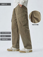 Green Cross-Pocket Baggy Fit Cargo