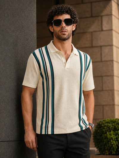 Cream Capetown Stripe Half Sleeve Polo T-Shirt