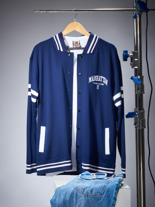 Manhattan Navy Varsity Full Sleeve Jacket