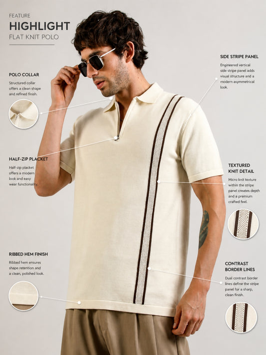 Racer Stripe FlatKnit Cream Half Sleeve T-Shirt